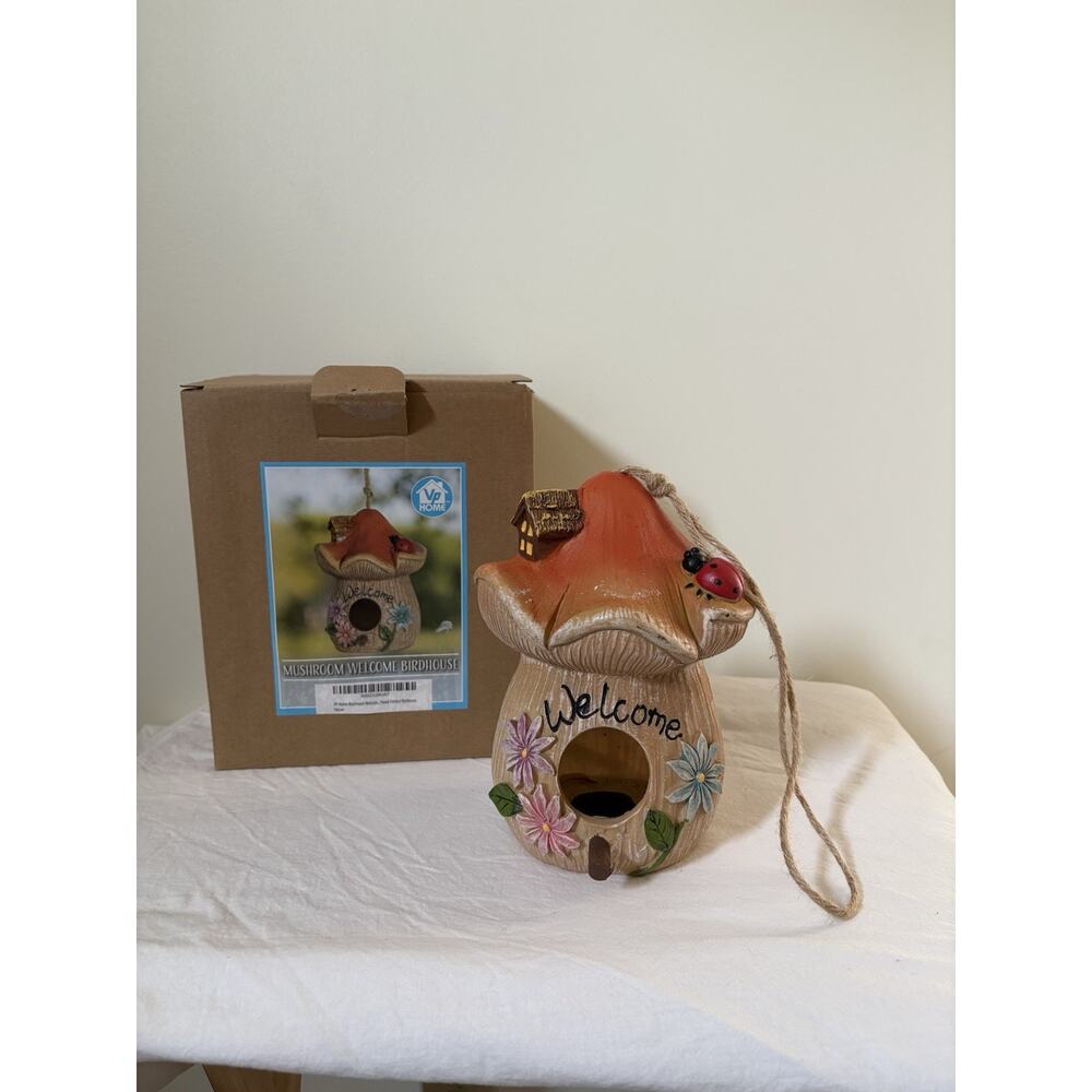 Mushroom Welcome Garden Bird House Hanging Birdhouse Outdoors Hand-Painted
